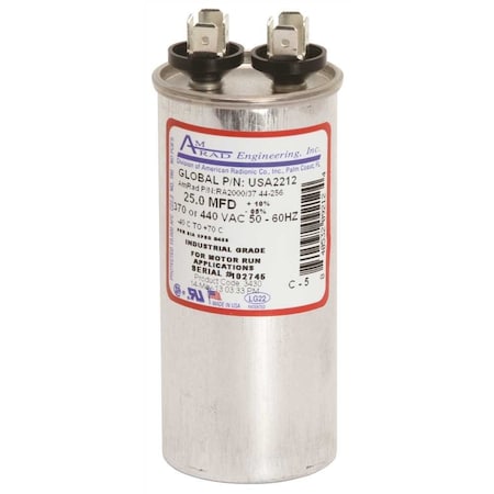 Amrad Engineering ROUND MOTOR RUN CAPACITOR, 25 MFD, 370/440 VAC USA2212